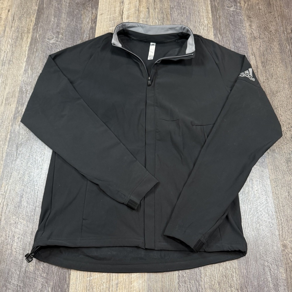 Adidas Softshell Full Zip Golf Jacket Black Mens Medium Lightweight Water Repel